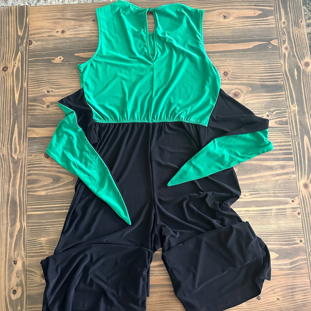 Women’s Tash + Sophie Green Black Sleeveless Cropped Jumpsuit Size L Colorblock - Picture 5 of 11